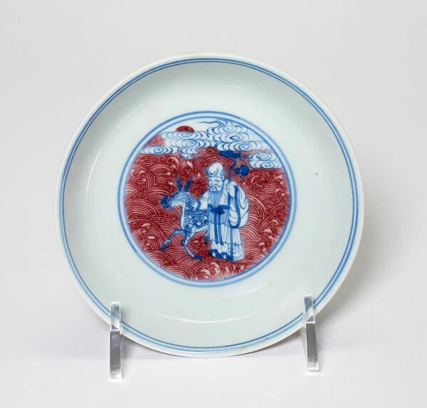 Underglaze-blue and red immortals dish, 19th century. Creator: Unknown
