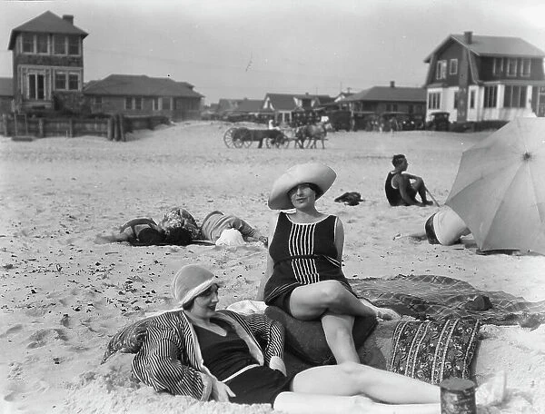 Two unidentified women at Long Beach, New York, between 1911 and 1942. Creator: Arnold Genthe