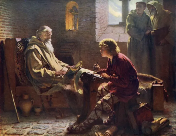 Framed Print : Print of The Venerable Bede Translating the Last Chapter of St John, 1926 Framed Print : Print of The Venerable Bede Translating the Last Chapter of St John, 1926