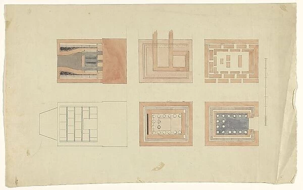 View, cross -sections and floor plans of an oven, c.1835-c.1860. Creator: Workshop of Franz Jakob Kreuter