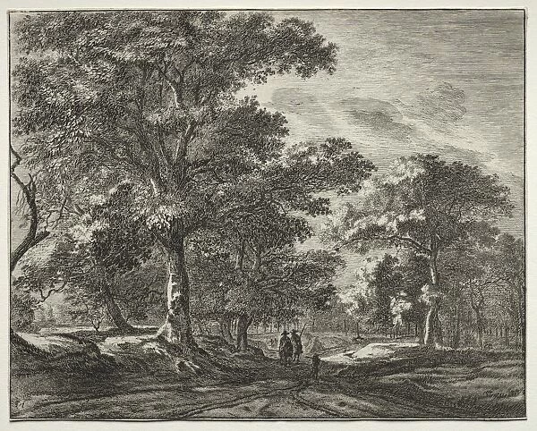 Six view in the wood of the Hague: Two Men Preceded by a Hunter. Creator: Roelant Roghman (Dutch