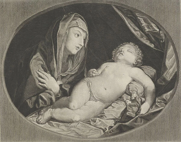 The Virgin with arms crossed over her chest looking at the sleeping infant Christ, in... 1770-1834. Creator: Ephraim Gottlieb Krüger