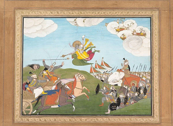 Vishnu as Varaha, the Boar Avatar, Slays Banasur, A Demon General... ca.1800. Creator: Unknown