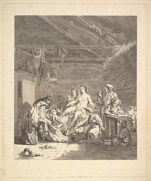 After the wedding night, the sheets must be shown. From Voyage en Siberie, 1767. Artist: Saint-Aubin, Augustin, de (1736-1807)