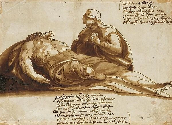 A Woman Praying over the Dead Body of Christ, 17th century. Creator: Unknown