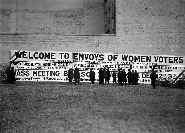Woman Suffrage Sign: Welcome To Envoys of Women Voters, 1915. Creator: Harris & Ewing. Woman Suffrage Sign: Welcome To Envoys of Women Voters, 1915. Creator: Harris & Ewing