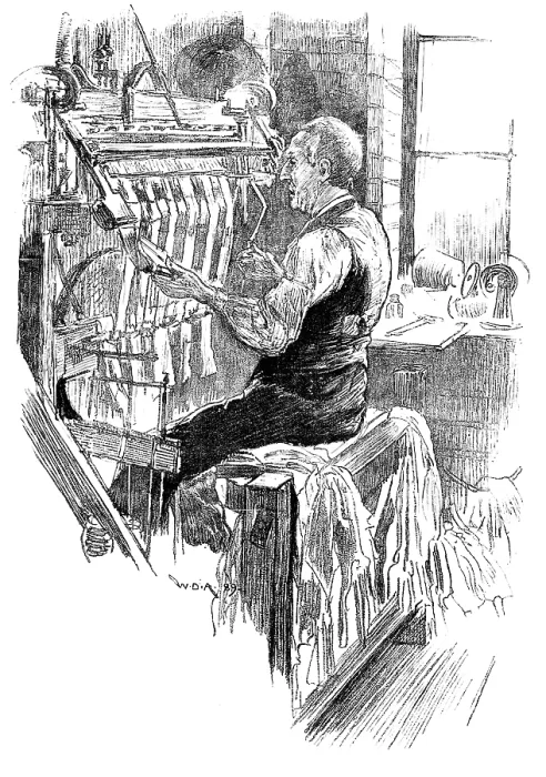Framed Print : Print of a man working at an old handloom stocking-frame Framed Print : Print of a man working at an old handloom stocking-frame
