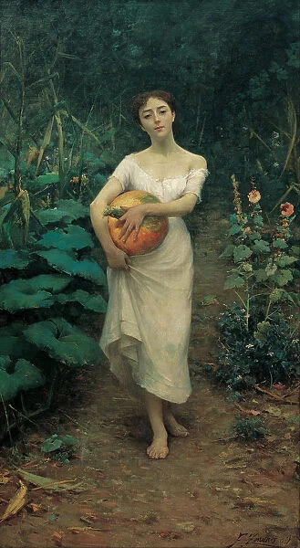 Young Girl Carrying a Pumpkin. Artist: Zonaro, Fausto (1854-1929)