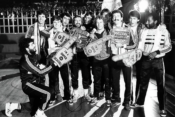 Brighton & Hove Albion players at the launch of their FA Cup final record 1983