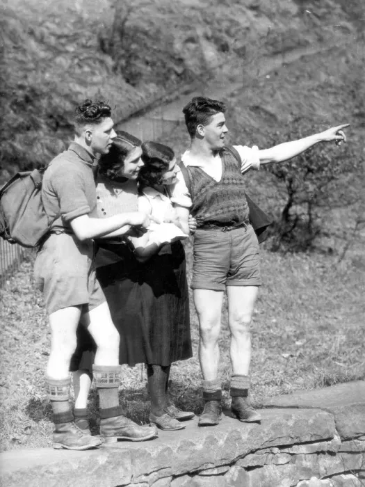 Framed Print : Hikers studying a map Print 1933 Framed Print : Hikers studying a map Print 1933