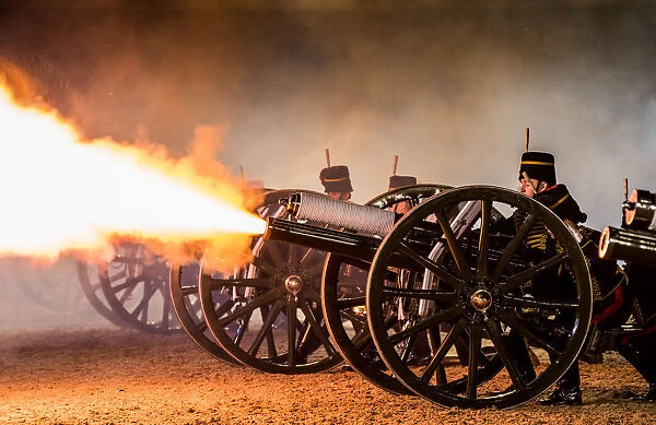 Boom. Pictured are The Kings Troop Royal Horse Artillery performing in the Castle Arena