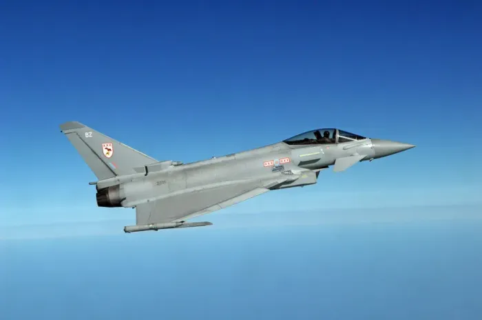 Framed Print : Print of a Typhoon aircraft in flight over the North Sea Framed Print : Print of a Typhoon aircraft in flight over the North Sea