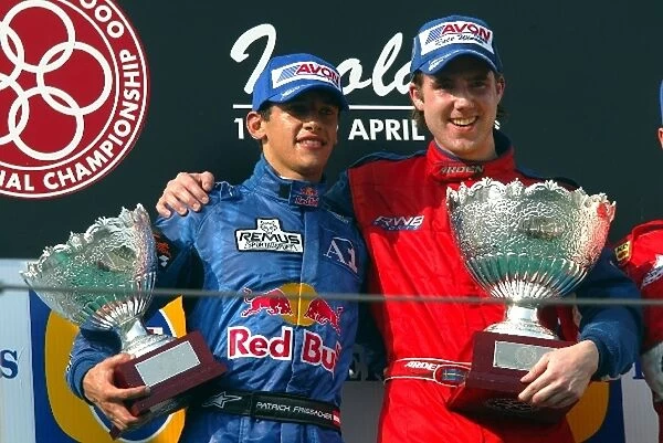 FIA F3000 International Championship: The podium: Patrick Friesacher Red Bull Junior Team F3000, second; Bjorn Wirdheim Arden International winner