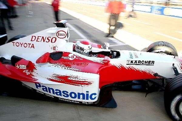 Formula One Testing: Jarno Trulli Toyota TF104B goes out for the first time in the Toyota