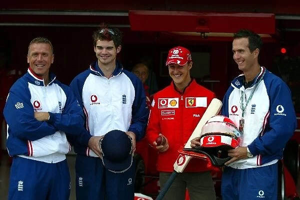 Formula One World Championship: Cricket and F1 meet in the pits: Alec Stewart Surrey; James Anderson Lancashire; Michael Schumacher Ferrari