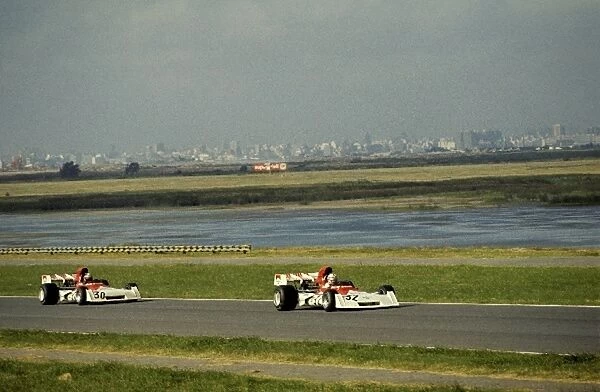 Formula One World Championship: Pole sitter Clay Regazzoni BRM P160D, who finished seventh, leads his team mate Jean-Pierre Beltoise BRM P160D
