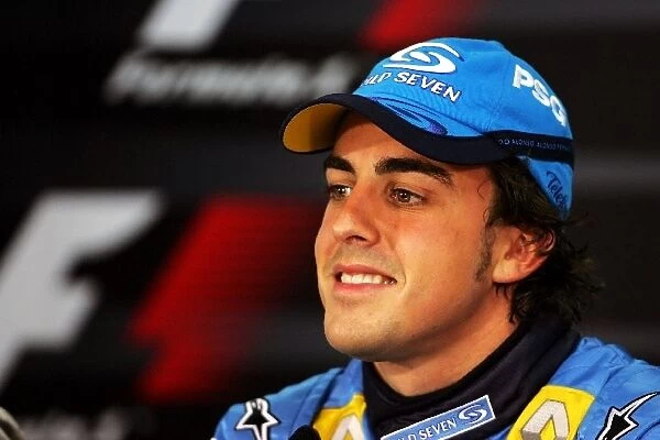 Formula One World Championship: Provisional pole sitter Fernando Alonso Renault in the FIA Press Conference