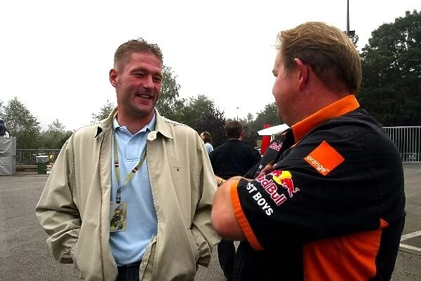 Formula One World Championship: Unemployed racing driver Jos Verstappen talks with a former Arrows colleague