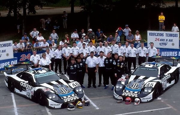 Le Mans 24 Hours: The Newcastle United Lister team and their pair of Lister Storm GTL cars. L-R: Julian Bailey, Thomas Erdos, Mark Skaife, George Fouche