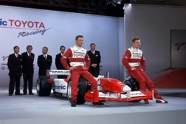 Panasonic Toyota F1 Launch: The Toyota Directors and drivers Allan McNish, left, and Mika Salo, right, line up
