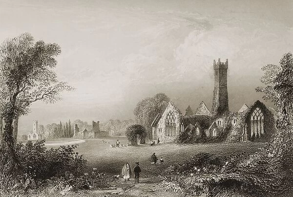 Augustinian Abbey, Adare, Ireland. With The Castle Of The Fitzgeralds And The Francescan Abbey. Drawn By W. H. Bartlett, Engraved By W. Mossman. From 'The Scenery And Antiquities Of Ireland'By N. P. Willis And J. Stirling Coyne. Illustrated From Drawings By W. H. Bartlett. Published London C. 1841