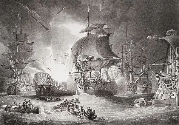 The Battle Of The Nile Night Of August 1, 1798. Engraved By C. Lawrie After George Arnald. From The Book 'Illustrations Of English And Scottish History'Volume Ii