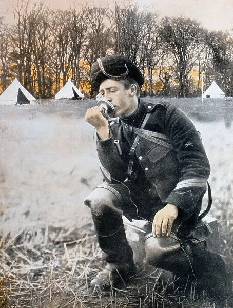 Belgian Artillery Man Using A Field Telephone During The First World War. From La Esfera, 1914