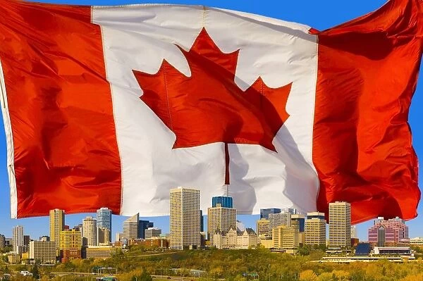 Canadian Flag Behind Edmonton