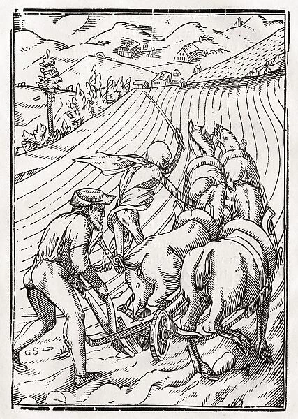 Death Comes For The Farmer Or Husbandman Woodcut By Georg Scharffenberg After Hans Holbein The Younger From Der Todten Tanz Or The Dance Of Death Published Basel 1843