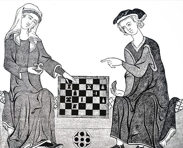 Engraved miniature depicting a man and woman playing chess