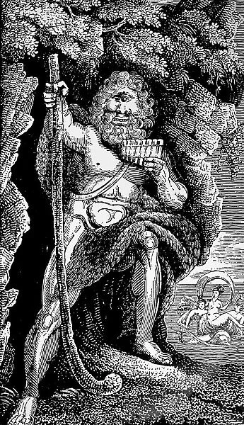 Engraving depicting Polyphemus, the giant son of Poseidon and Thoosa in Greek mythology