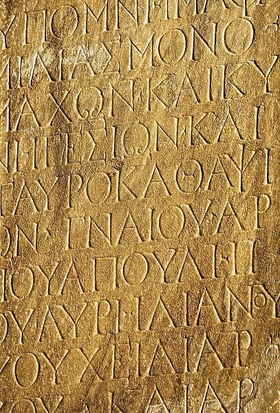 Ephesus, Anatolia, Turkey; Close-Up Of Greek Inscription