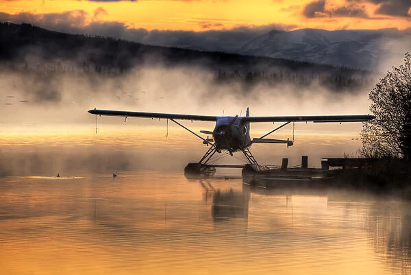 Floatplane Sitting On Beluga Lake, Homer, Kenai Peninsula, Alaska, Hdr Image