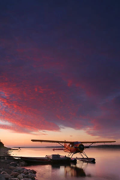 Floatplane And Sunset Over The Mackenzie River, Fort Simpson, Northwest Territories