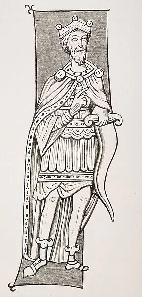Frankish Chief Or King Armed With A Scramasax, A Type Of Single Edged Knife. From A Miniature Of The Ninth Century