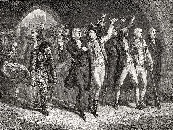 The Girondins Leaving The Revolutionary Tribunal, 1793. Engraved By Blanpain After De La Charlerie. From Histoire De La Revolution Francaise By Louis Blanc