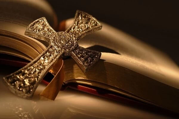 Gold Cross On Open Bible