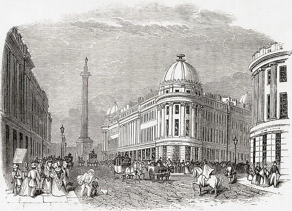 Grainger Street, Newcastle-upon-Tyne, England, seen here in the 19th century. Built by Richard Grainger (1797-1861) a builder in Newcastle upon Tyne. From Old England: A Pictorial Museum, published 1847
