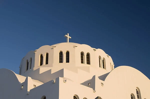 Greece, Santorini, Fira, Architectural detail of a Greek Orthodox Chrurch and cross