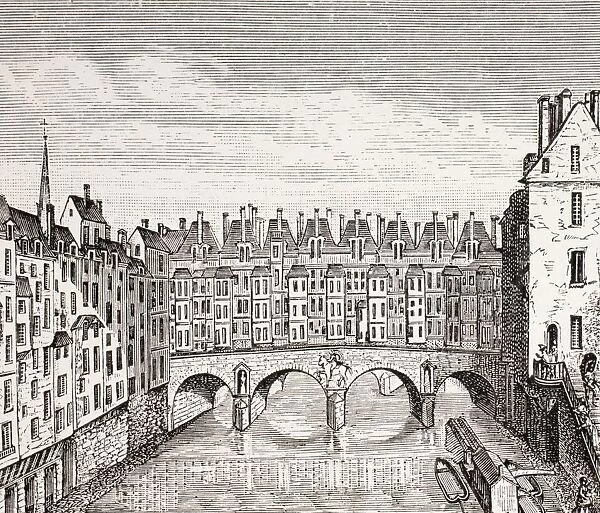 Houses On The Saint-Michel Bridge, Paris, In The 18Th Century. From Xviii Siecle Institutions, Usages Et Costumes, Published Paris 1875
