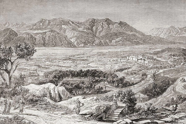 Imaginary View Of The City Of Ancient Sparta With Mt Taygetus Behind. From El Mundo Ilustrado, Published Barcelona, 1880