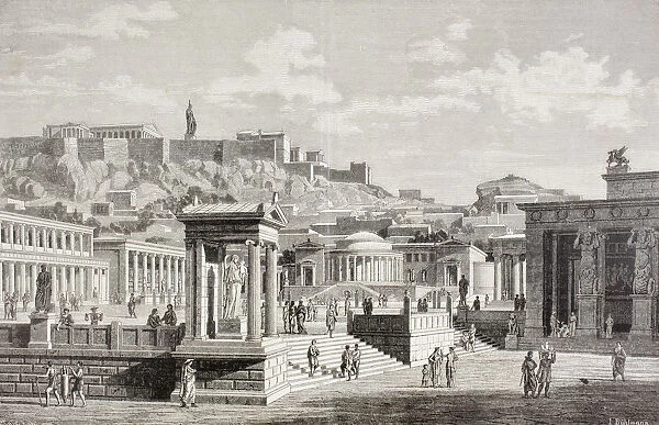 Imaginary View Of The Market Place, Of Agora In Athens, Ancient Greece. From El Mundo Ilustrado, Published Barcelona, 1880