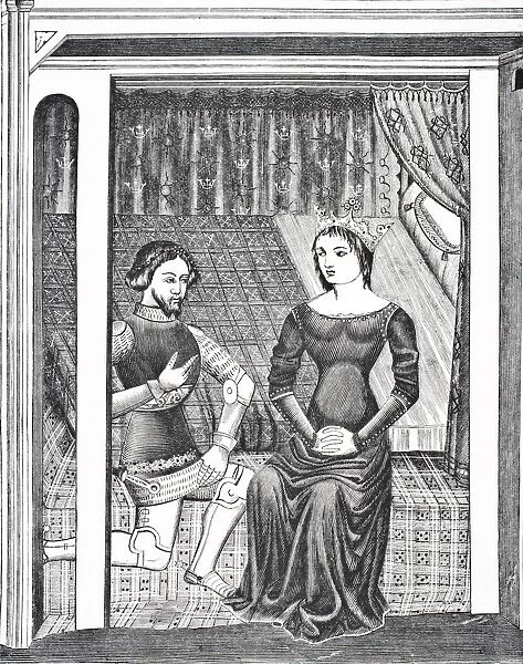 Launcelot And Guinivere. After A Miniature From A 14Th Century Manuscript. From Science And Literature In The Middle Ages By Paul Lacroix Published London 1878
