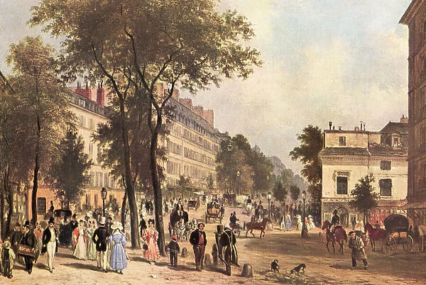 Les Grands Boulevards, from Le Boulevard des Italiens in the direction of Le Boulevard Montmartre, Paris, France in the 19th century. After the painting by J. Canella. From L Illustration, published 1936