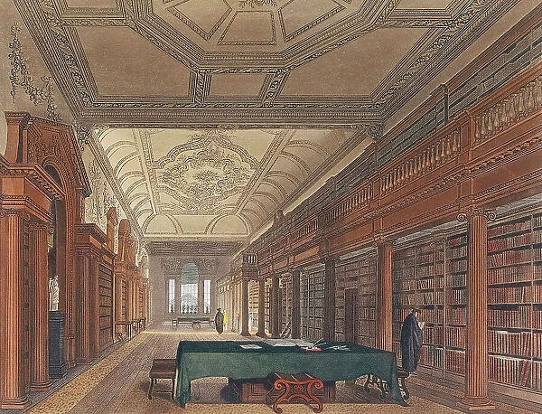 na. The library of Christ Church, Oxford, England at the beginning of the 19th century
