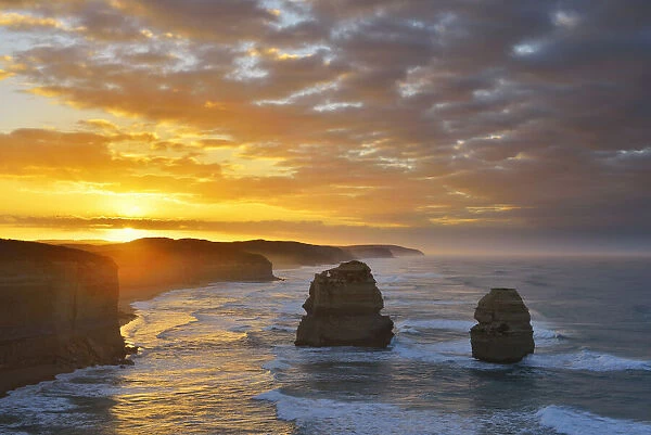 Limestone Stacks at Sunrise, The Twelve Apostles, Princetown, Great Ocean Road, Victoria, Australia