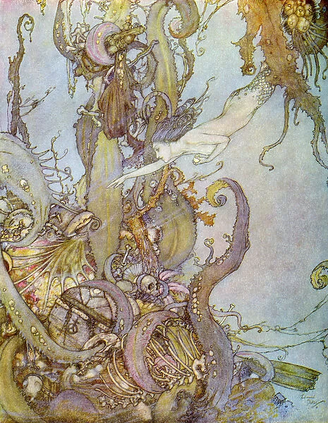 But The Little Mermaid Had No Need To Do This, For As The Mere Sight Of The Bright Liquid, Which Sparkled In Her Hand Like A Shining Star, They Drew Back In Terror. Illustration By Edmund Dulac For The Mermaid. From Stories From Hans Andersen, Published 1938