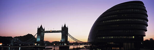 Looking Down The Thames Before Dawn Towards Tower Bridge And The Greater London Assembly Office, London, Uk