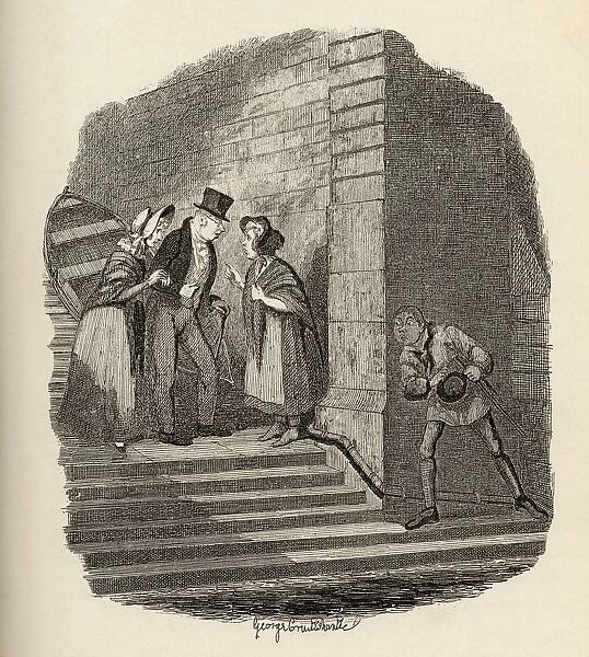 The Meeting. From The Book The Adventures Of Oliver Twist By Charles Dickens, With Illustrations By G. Cruikshank. Published By Chapman And Hall, London 1901