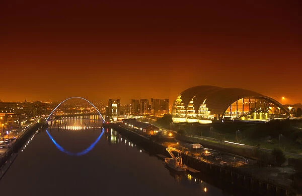 Millenium Bridge And The City Illuminated At Night; Newcastle Northumberland England
